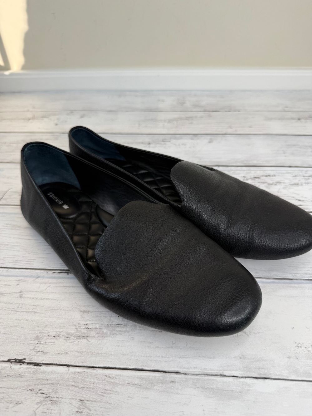 Birdies Black Leather Women's Slip-On Flats